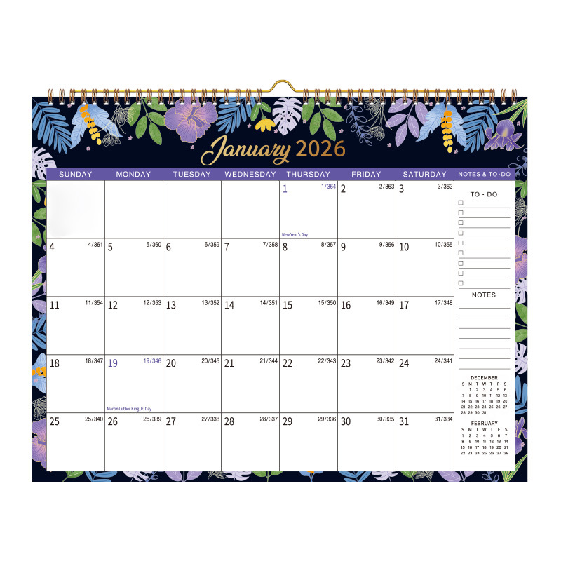 2026 Floral Wall Calendar – Monthly Hanging Planner with Notes & To-Do Sections