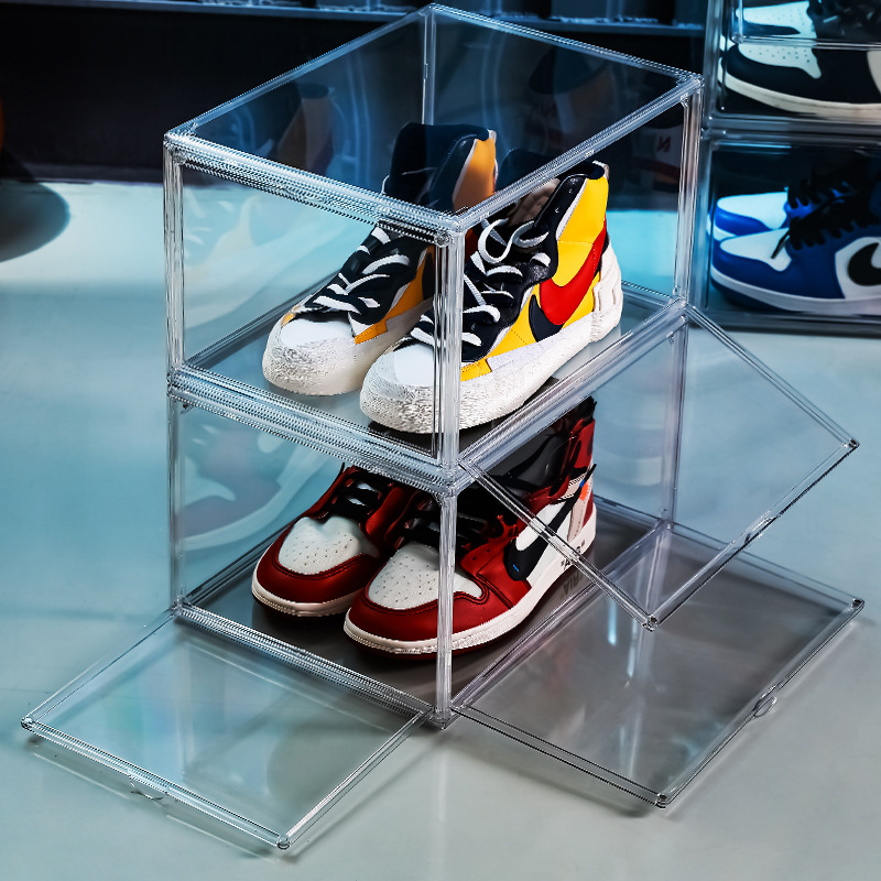 Clear Drop Front Shoe Storage Box – Stackable Transparent Sneaker Display Case
