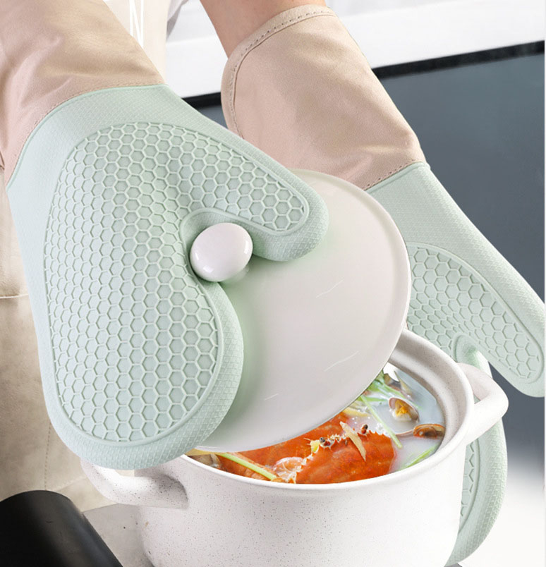 Silicone Oven Mitt & Pot Holder Set – Heat Resistant Non-Slip Kitchen Gloves for Baking & BBQ
