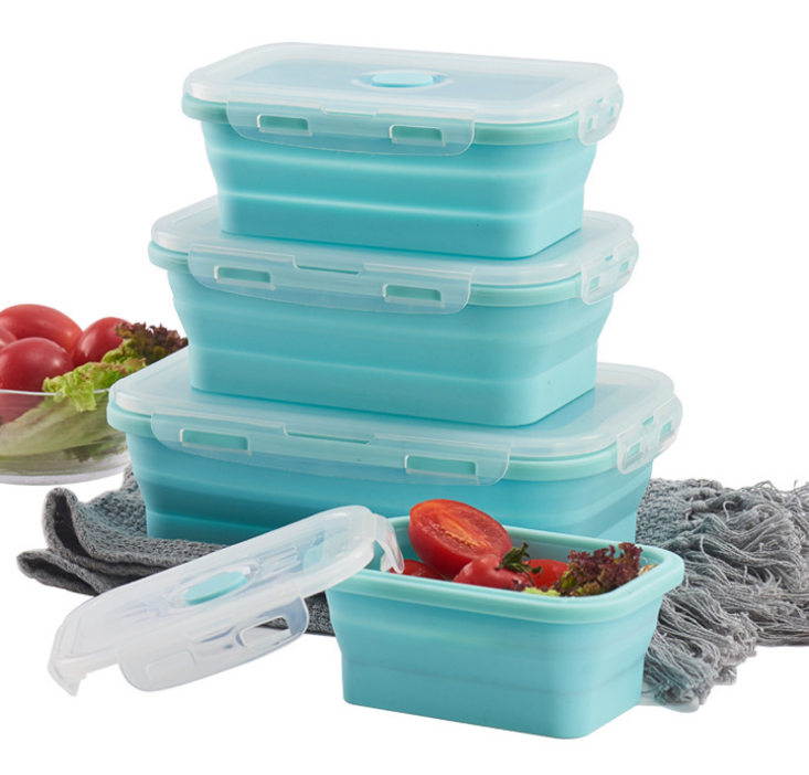 Collapsible Silicone Lunch Box with Lid and Spork – Bento Food Storage Container