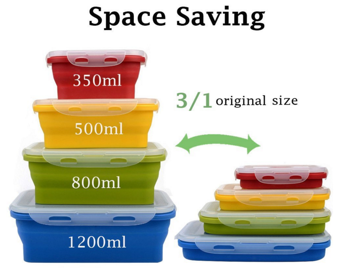Collapsible Silicone Lunch Box with Lid and Spork – Bento Food Storage Container