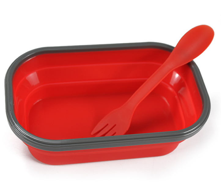 Collapsible Silicone Lunch Box with Lid and Spork – Bento Food Storage Container