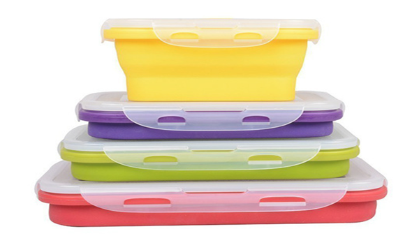 Collapsible Silicone Lunch Box with Lid and Spork – Bento Food Storage Container