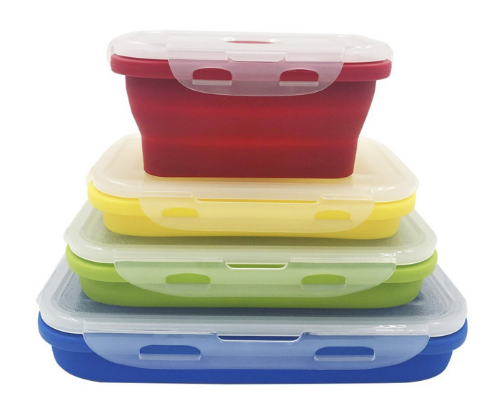 Collapsible Silicone Lunch Box with Lid and Spork – Bento Food Storage Container