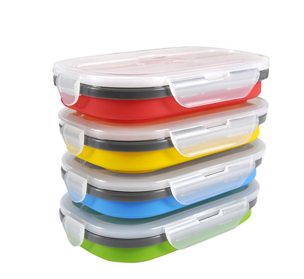 Collapsible Silicone Lunch Box with Lid and Spork – Bento Food Storage Container