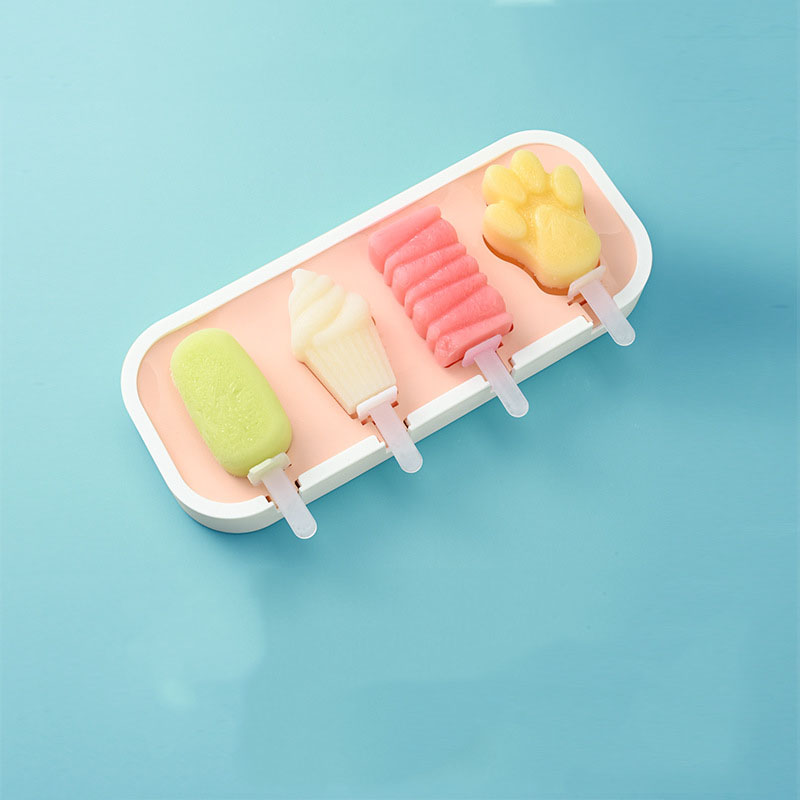 Creative Animal & Fruit Silicone Ice Cream Mold Set – 4 Cavities with Sticks