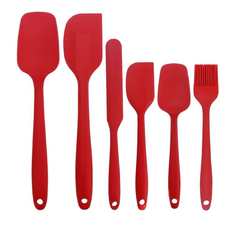 6-Piece Red Silicone Spatula Set – Heat Resistant Baking & Cooking Utensils with One-Piece Design