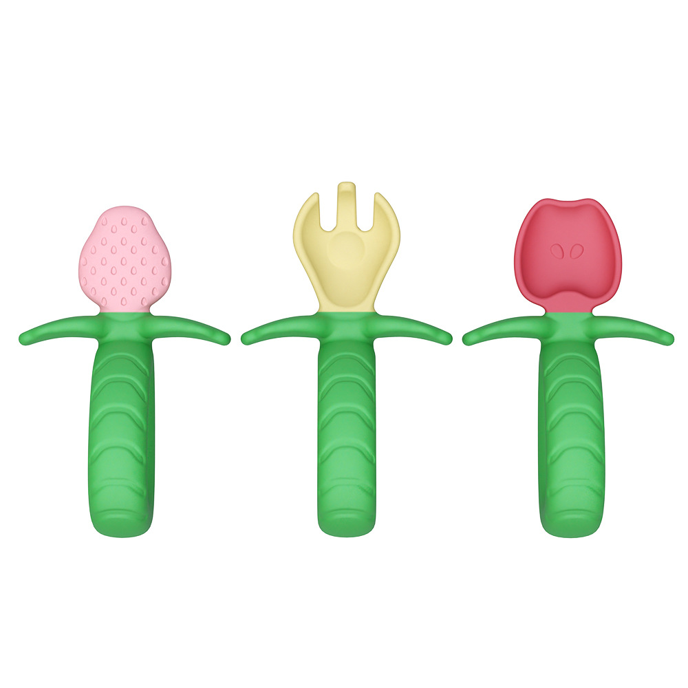3-Piece Baby Silicone Training Spoon Set – Soft Grip Feeding Utensils for Infants & Toddlers