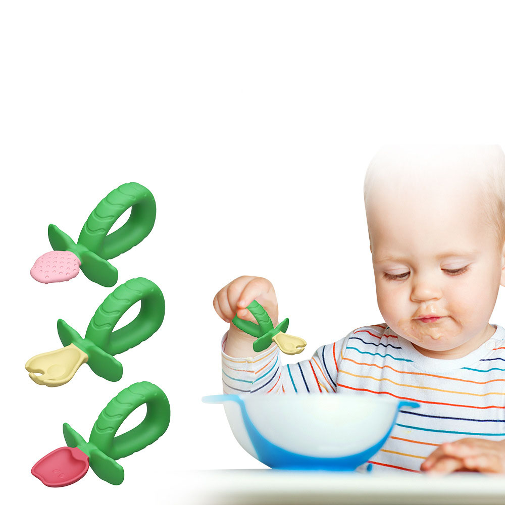 3-Piece Baby Silicone Training Spoon Set – Soft Grip Feeding Utensils for Infants & Toddlers