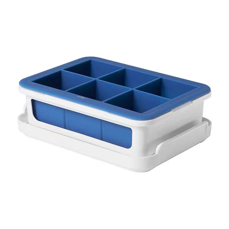 Large Square Ice Cube Tray with Easy Release & Storage Box
