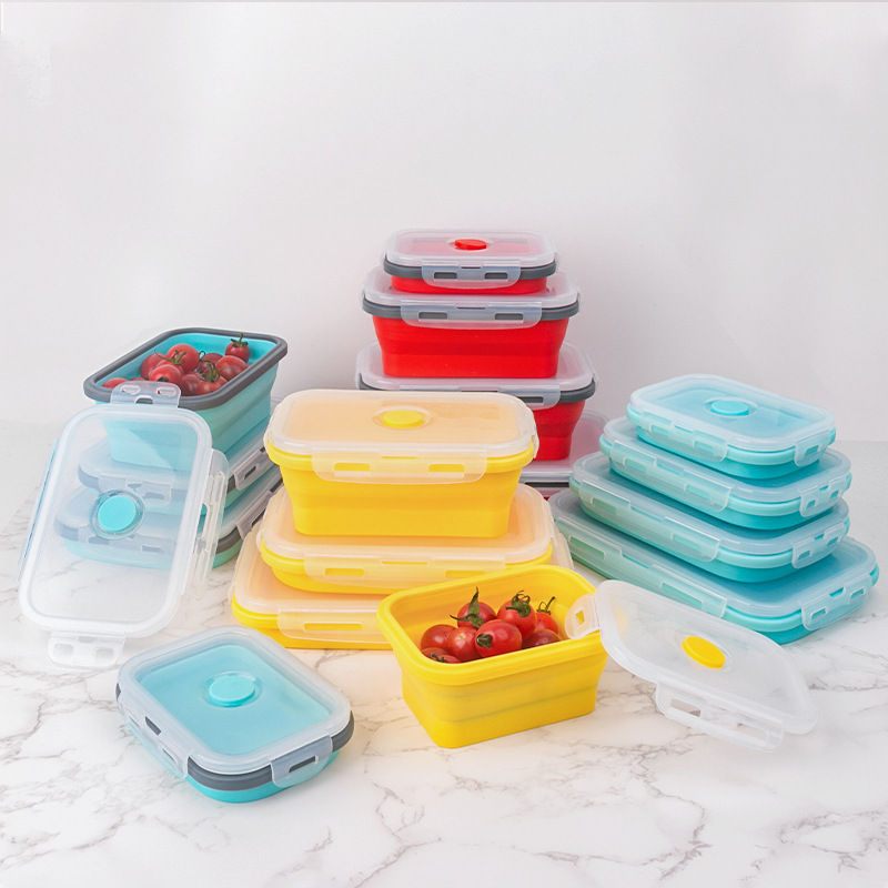 Collapsible Silicone Food Storage Containers with Lids – 4-Piece Stackable Lunch Box Set for Meal Prep & Travel