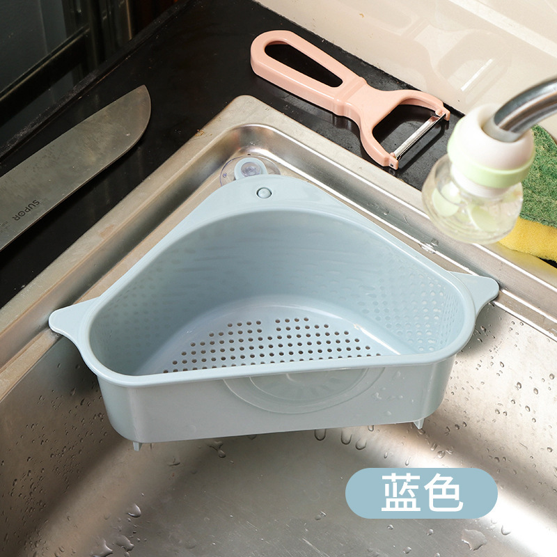Triangle Sink Corner Storage Rack – Wall-Mounted Strainer Basket with Suction Cup