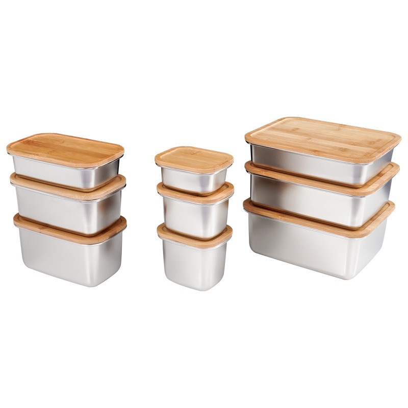 Stainless Steel Food Storage Containers with Bamboo Lids – Eco-Friendly Stackable Lunch and Pantry Box Set