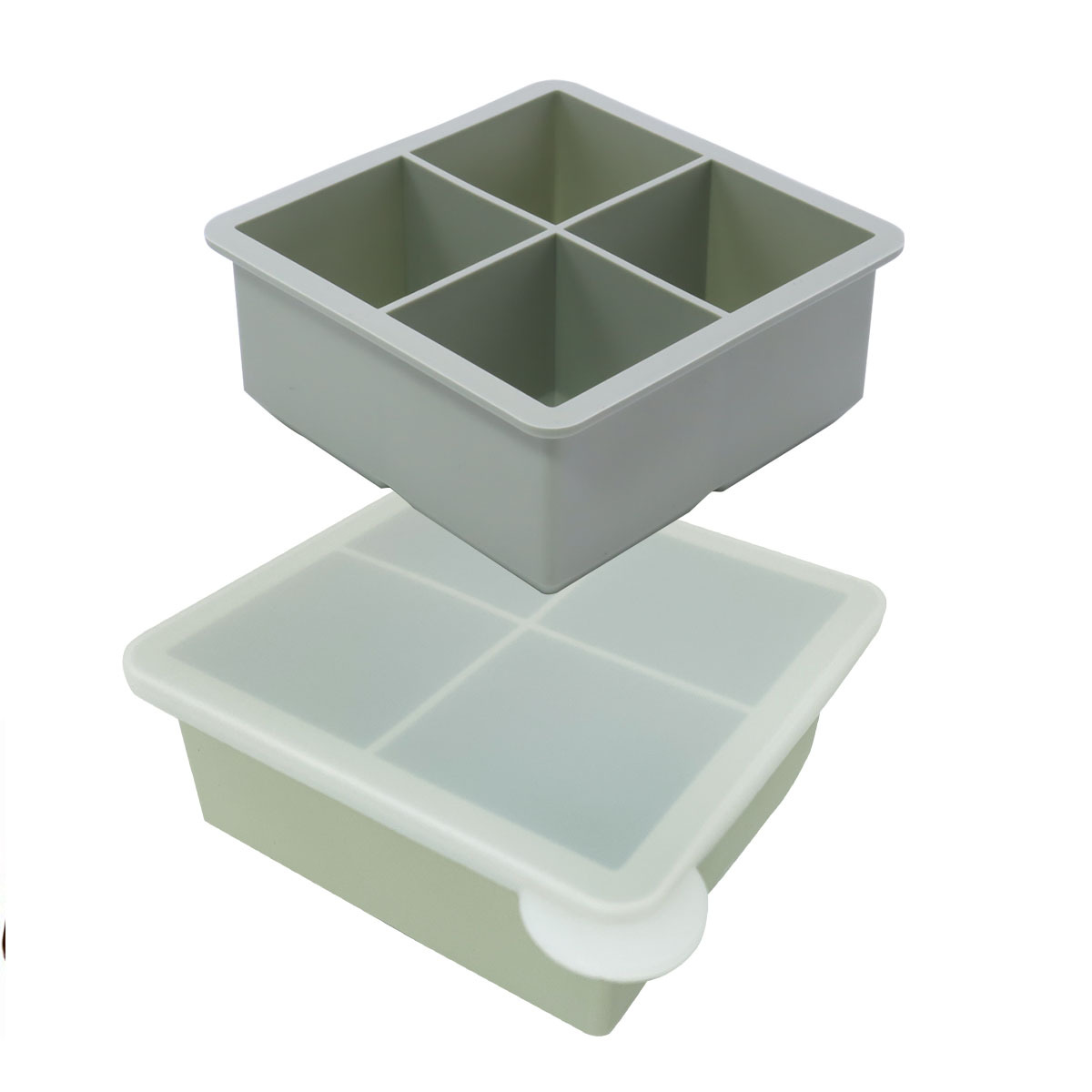 Large Silicone Ice Cube Tray with Lid – 4 Big Square Grids for Whiskey, Cocktails, and Freezer Use