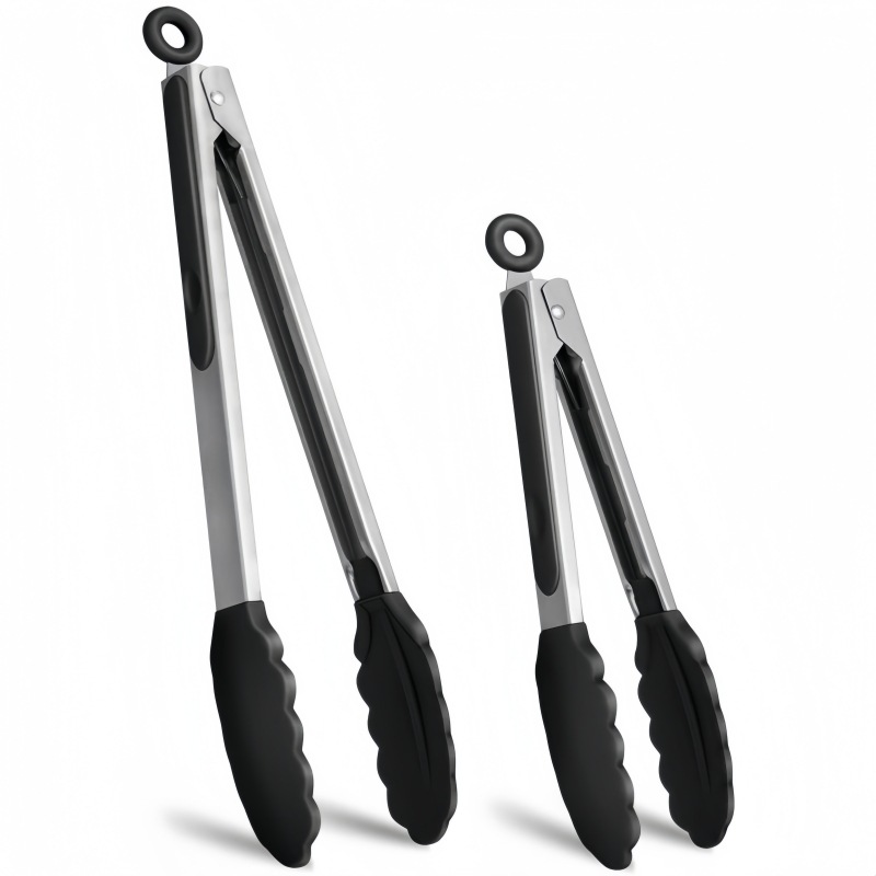 3-in-1 Stainless Steel Kitchen Tongs Set with Silicone Tips – Heat Resistant Cooking & BBQ Tongs