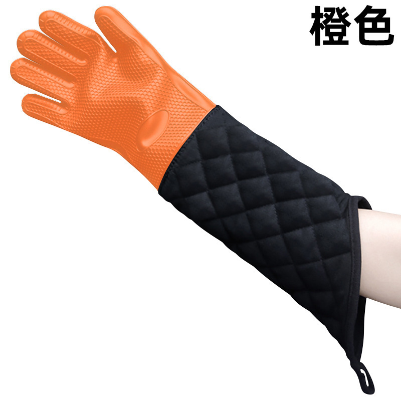Extended Heat Resistant Oven Gloves – Silicone & Quilted Cotton Long Sleeve Mitts for BBQ, Baking & Kitchen Use