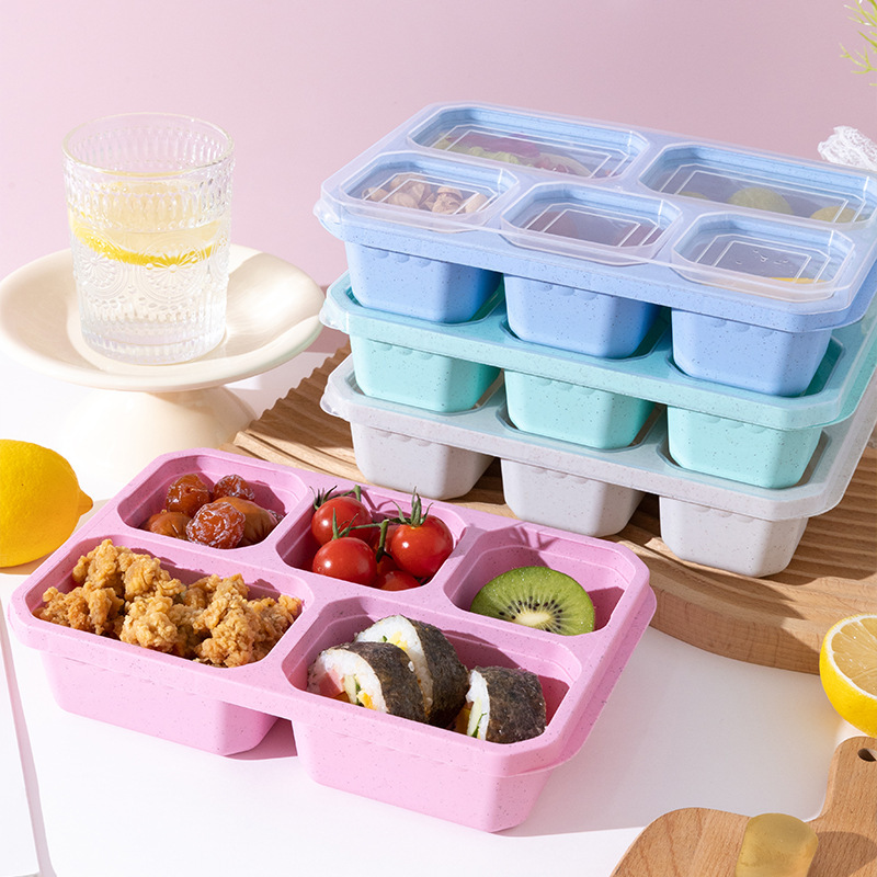 3-Compartment Snack Storage Container – Stackable Plastic Bento Lunch Box Set with Lids