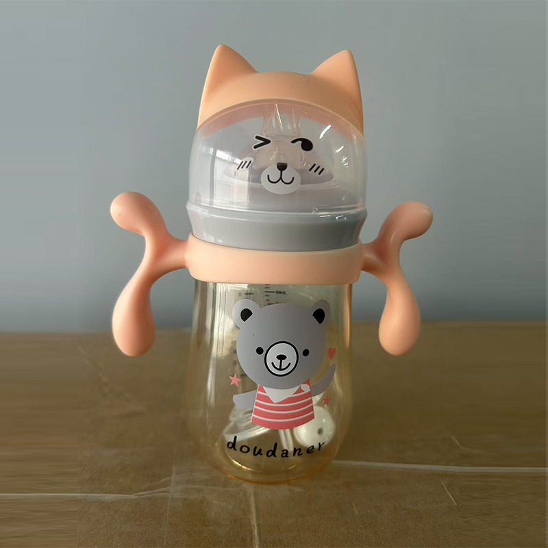 DOUDANER Baby Straw Cup – 300ml PPSU Anti-Colic Bottle with Cat Ears & Handles