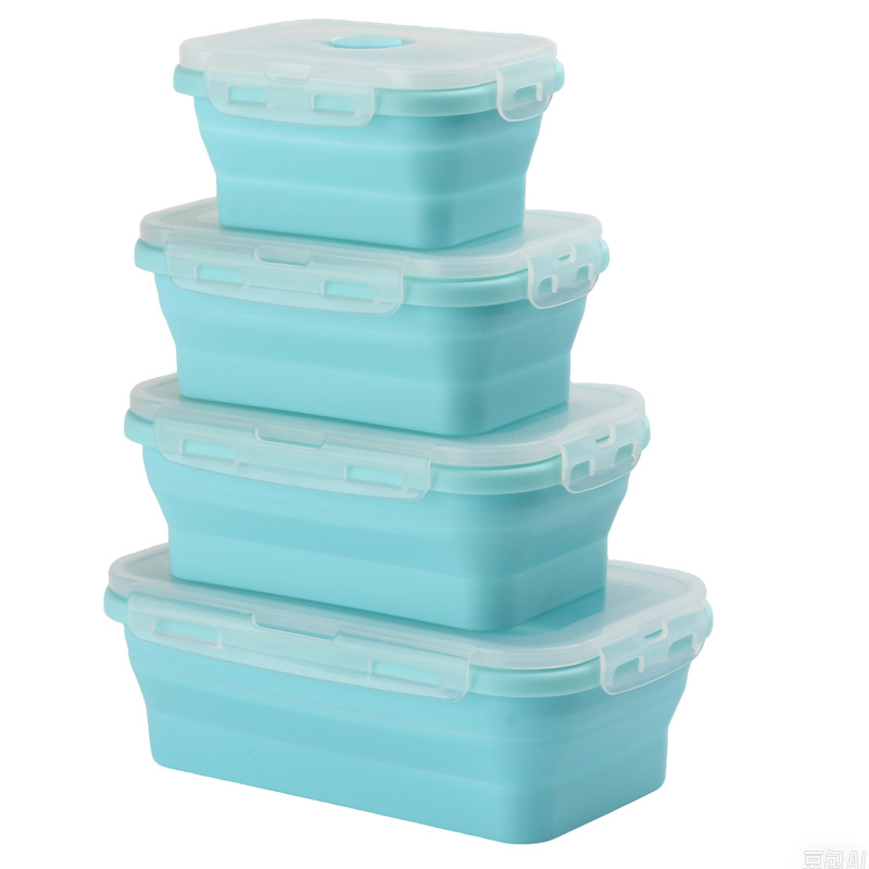 Collapsible Silicone Food Storage Containers with Lids – 4-Piece Stackable Lunch Box Set for Meal Prep & Travel