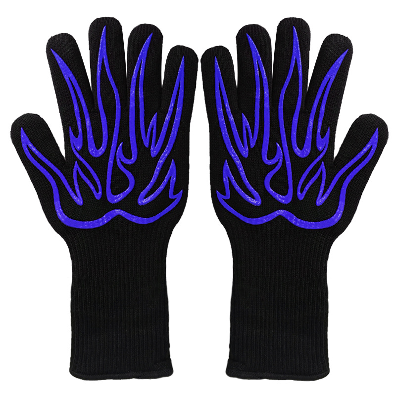 Extreme Heat Resistant BBQ Gloves – Flame Pattern Grill Gloves, 1472°F Safe, Non-Slip, One Size