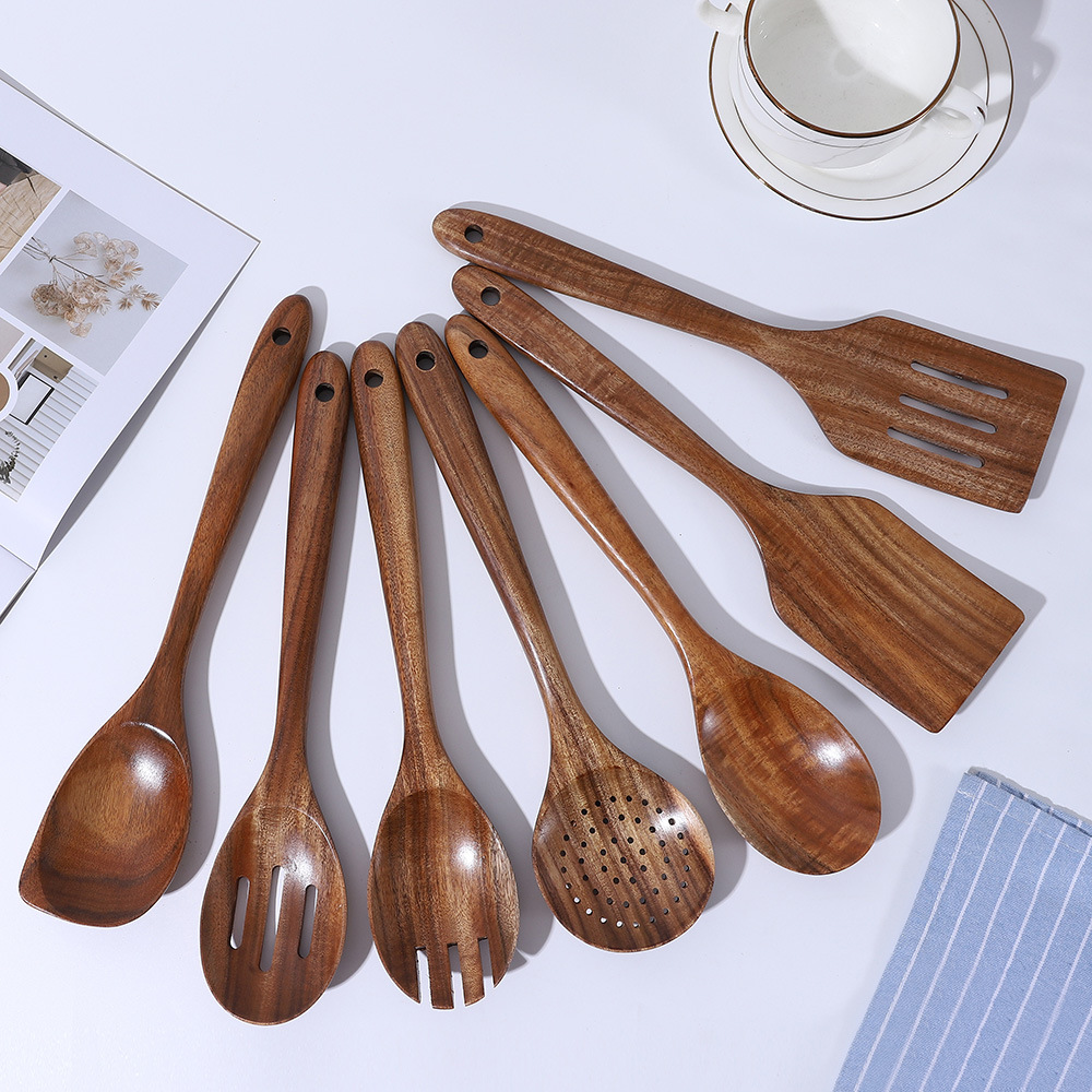 Natural Wooden Cooking Utensils Set – 4-Piece Nonstick Kitchen Spoon & Spatula Tools