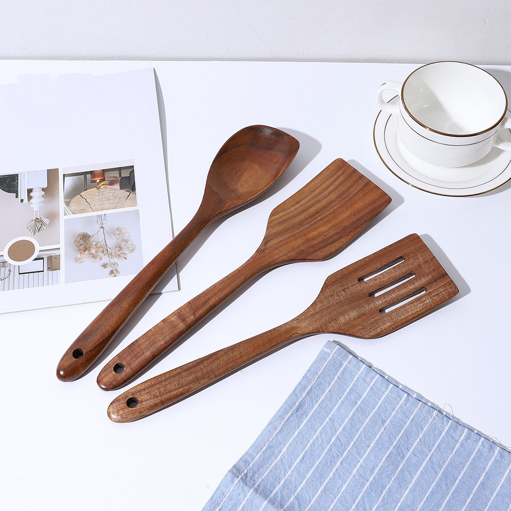 Natural Wooden Cooking Utensils Set – 4-Piece Nonstick Kitchen Spoon & Spatula Tools