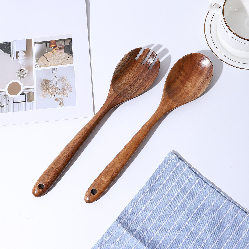 Natural Wooden Cooking Utensils Set – 4-Piece Nonstick Kitchen Spoon & Spatula Tools