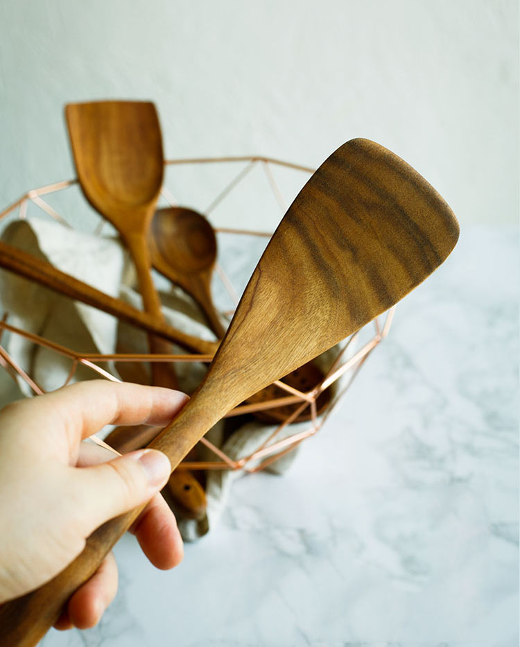 Natural Wooden Cooking Utensils Set – 4-Piece Nonstick Kitchen Spoon & Spatula Tools