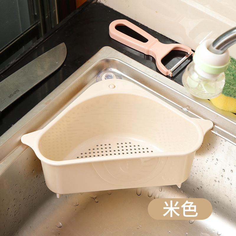 Triangle Sink Corner Storage Rack – Wall-Mounted Strainer Basket with Suction Cup