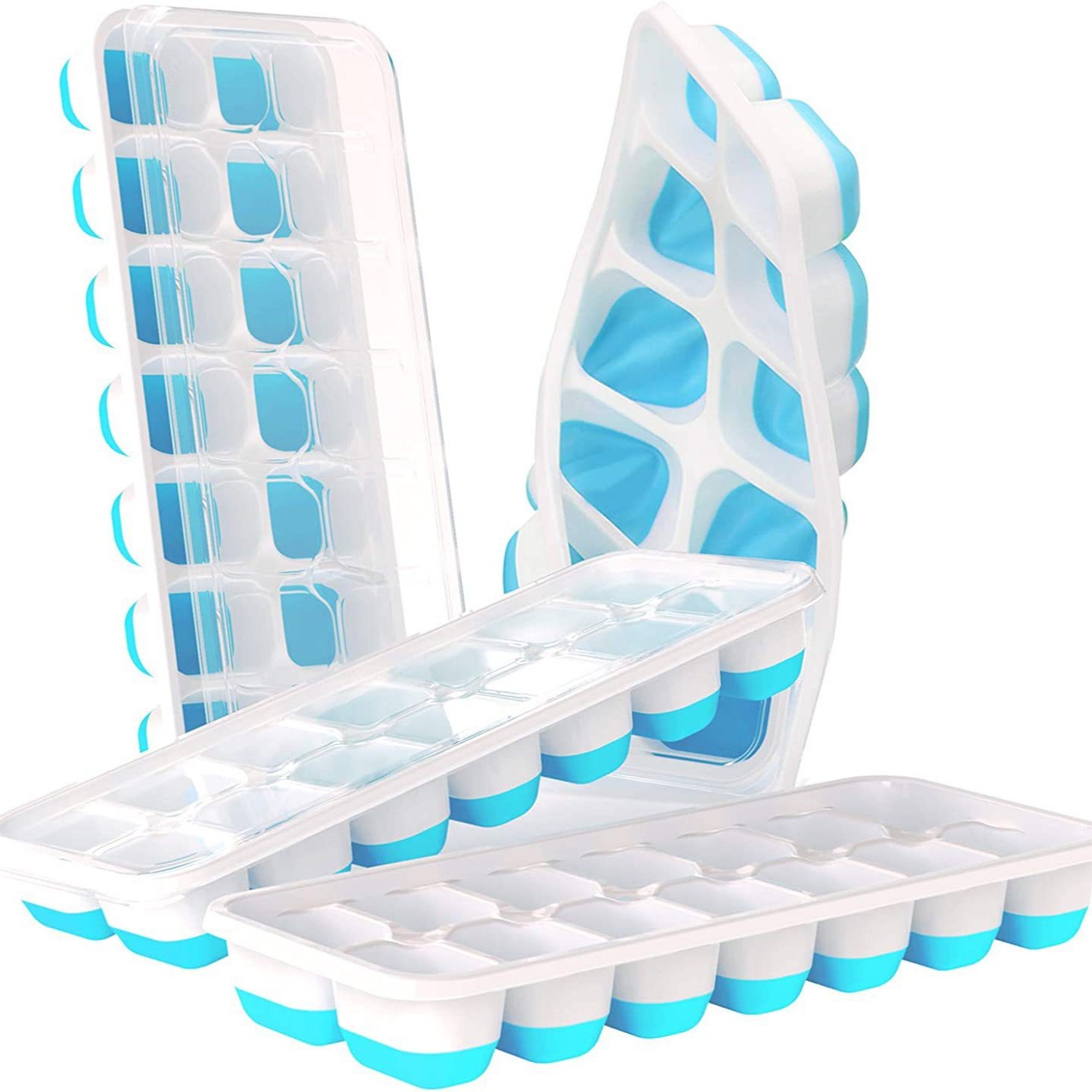 Silicone Bottom Ice Cube Trays with Lids – Easy Release Stackable Ice Mold Set for Freezer, Baby Food, and Drinks