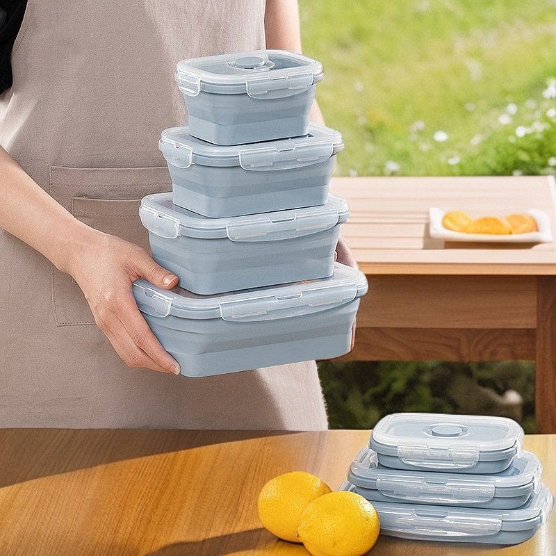 Collapsible Silicone Food Storage Container Set – 3-Pack Leakproof Bento Lunch Boxes with Lids
