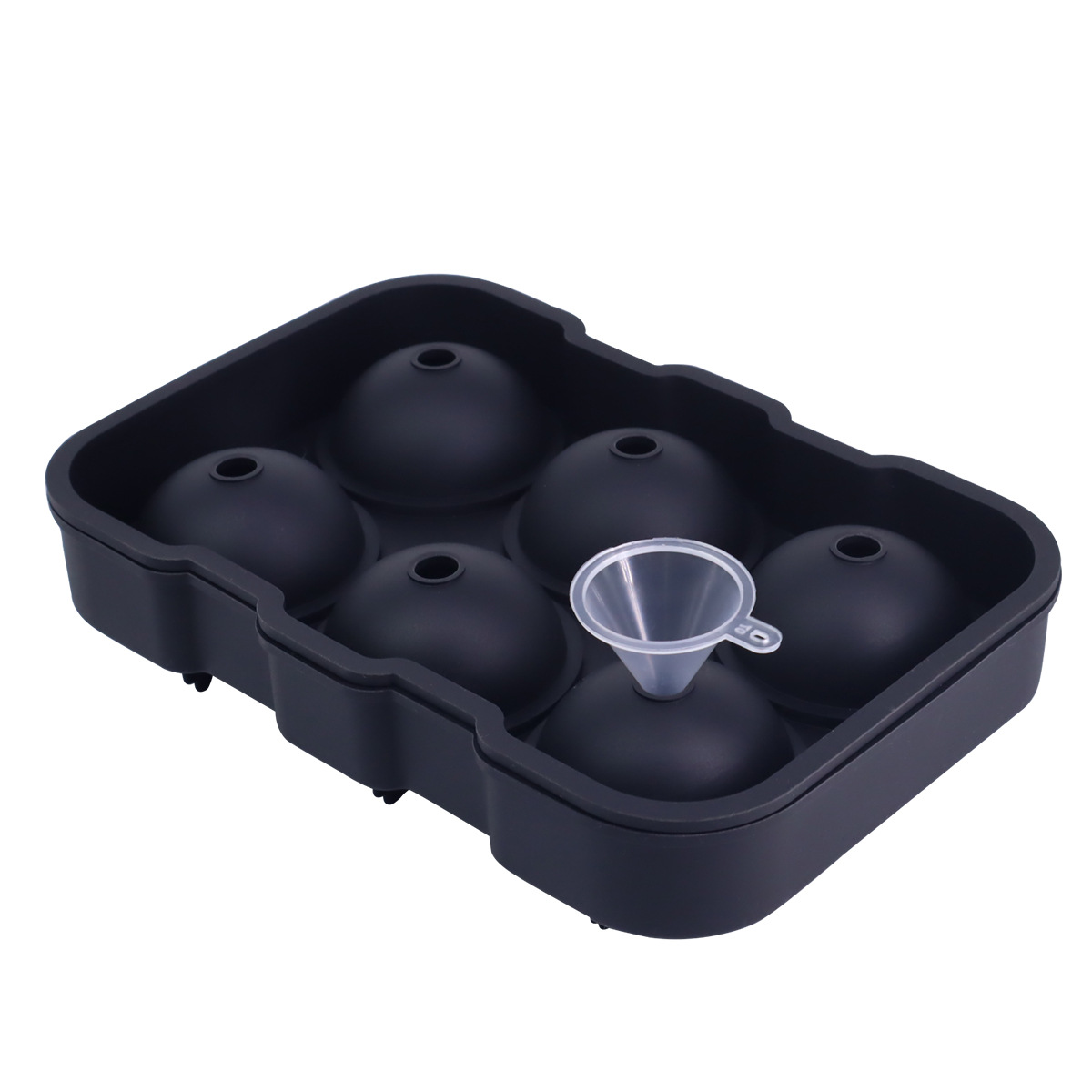 Silicone Ice Ball Mold Tray with Funnel – 6-Cavity Round Sphere Maker for Whiskey, Cocktails & Drinks