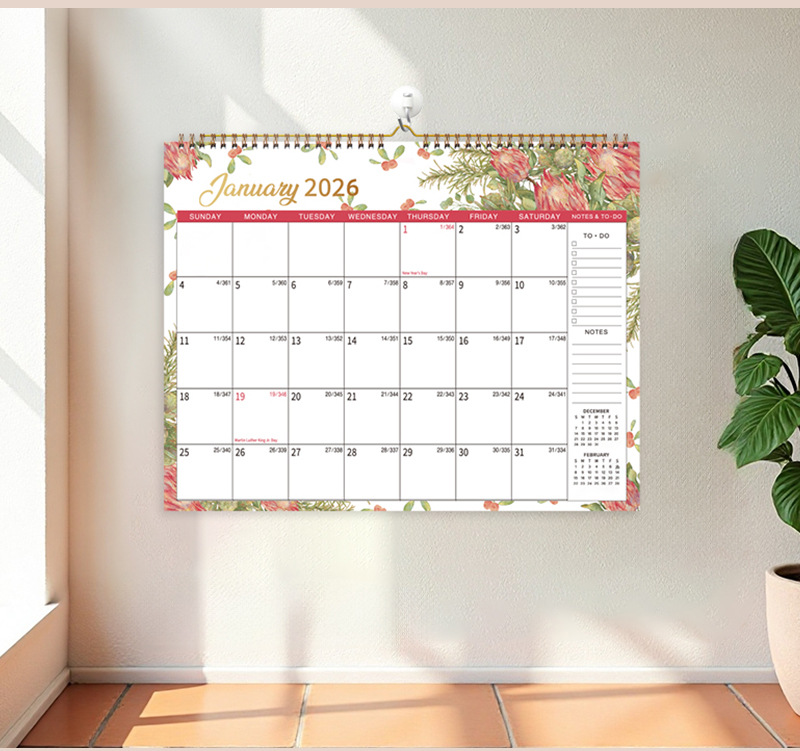 2026 Floral Wall Calendar – Monthly Hanging Planner with Notes & To-Do Sections