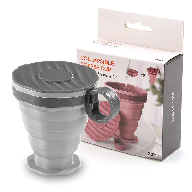 Collapsible Silicone Coffee Cup – 220ml Reusable Foldable Travel Mug with Lid
