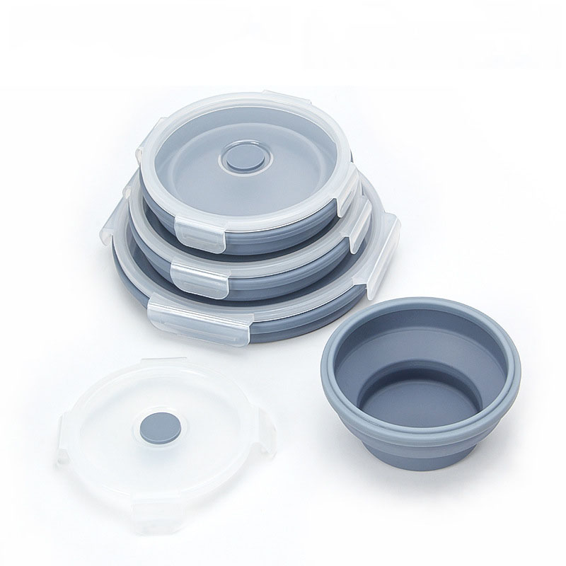 Collapsible Silicone Food Bowl Set – 3-Pack Round Airtight Lunch Containers with Vent Lids