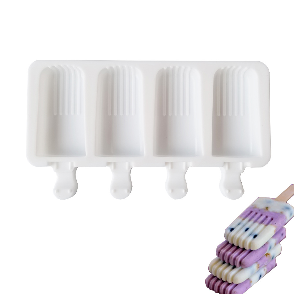 4-Cavity Silicone Popsicle Mold Ice Cream Maker with Stick Holder – Reusable DIY Frozen Treats Mould