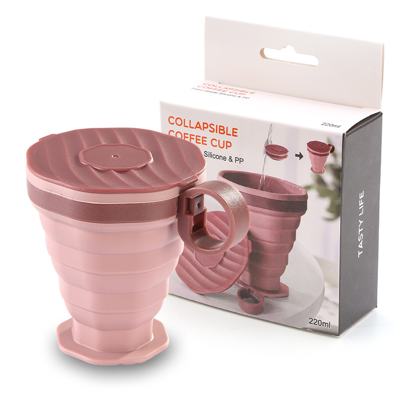 Collapsible Silicone Coffee Cup – 220ml Reusable Foldable Travel Mug with Lid
